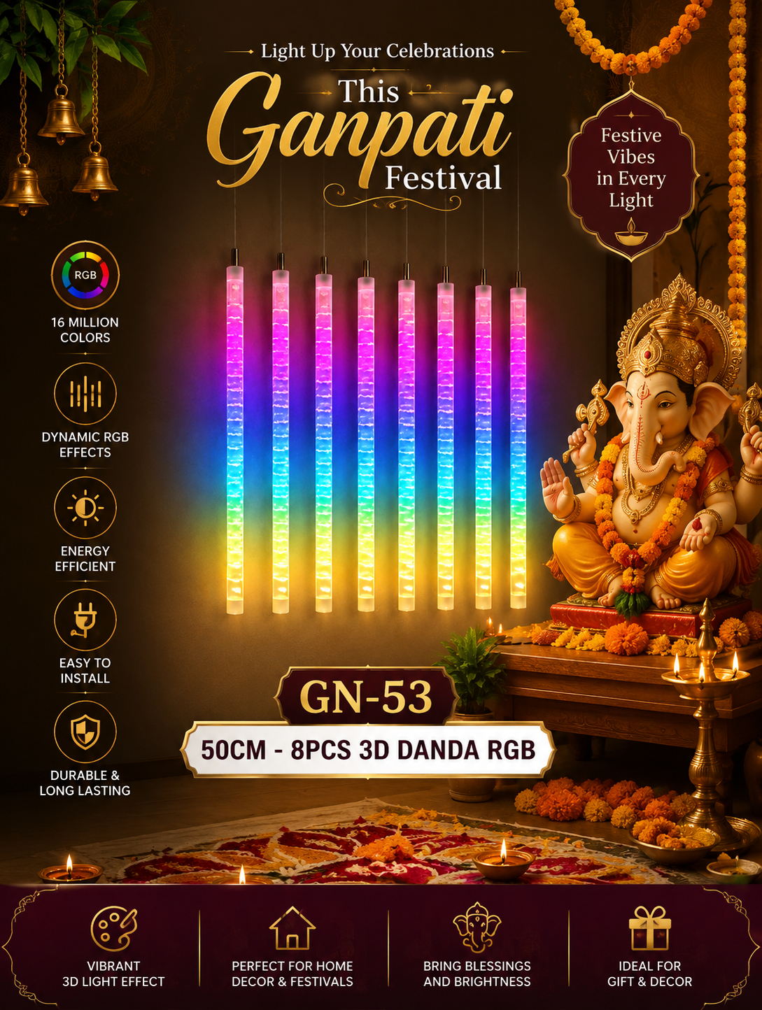 RGB TUBE LIGHT TRASPARENT VIEW LENGHT 50CM 3D DESIGN 